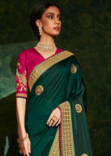 Load image into Gallery viewer, Sacramento Green Designer Silk Saree with Contrast Blouse