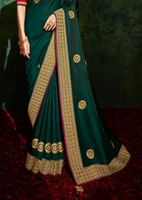 Load image into Gallery viewer, Sacramento Green Designer Silk Saree with Contrast Blouse