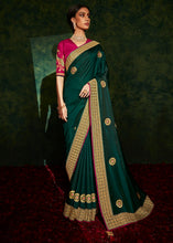 Load image into Gallery viewer, Sacramento Green Designer Silk Saree with Contrast Blouse