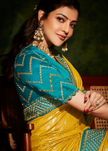 Load image into Gallery viewer, Honey Yellow Designer Silk Saree with Contrast Blouse