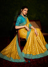 Load image into Gallery viewer, Honey Yellow Designer Silk Saree with Contrast Blouse