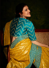 Load image into Gallery viewer, Honey Yellow Designer Silk Saree with Contrast Blouse