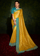 Load image into Gallery viewer, Honey Yellow Designer Silk Saree with Contrast Blouse