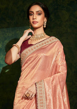 Load image into Gallery viewer, Salmon Pink Designer Silk Saree with Contrast Blouse