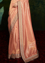 Load image into Gallery viewer, Salmon Pink Designer Silk Saree with Contrast Blouse