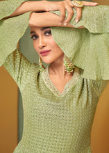 Load image into Gallery viewer, Pastel Green Designer Embroidered Georgette Anarkali Suit