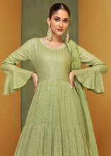 Load image into Gallery viewer, Pastel Green Designer Embroidered Georgette Anarkali Suit