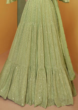 Load image into Gallery viewer, Pastel Green Designer Embroidered Georgette Anarkali Suit