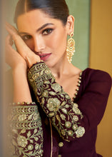 Load image into Gallery viewer, Hickory Brown Designer Embroidered Georgette Anarkali Suit