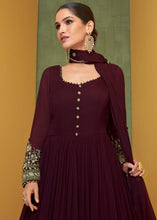 Load image into Gallery viewer, Hickory Brown Designer Embroidered Georgette Anarkali Suit