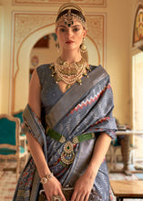 Load image into Gallery viewer, Flint Grey Designer Printed Silk Saree