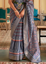 Load image into Gallery viewer, Flint Grey Designer Printed Silk Saree
