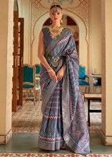 Load image into Gallery viewer, Flint Grey Designer Printed Silk Saree