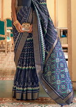 Load image into Gallery viewer, Aegean Blue Designer Printed Silk Saree