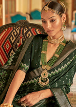 Load image into Gallery viewer, Juniper Green Designer Printed Silk Saree