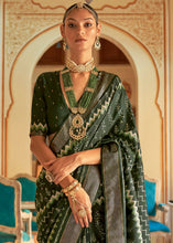 Load image into Gallery viewer, Juniper Green Designer Printed Silk Saree