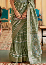 Load image into Gallery viewer, Pistachio Green Designer Printed Silk Saree