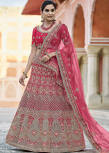 Carica l&#39;immagine nel visualizzatore Galleria,Cerise Pink Velvet Lehenga Choli Having Heavy Embroidery &amp; Hand work: Bridal Edition