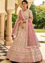 Laden Sie das Bild in den Galerie-Viewer, Ivory Pink Crepe Lehenga Choli with Zari, Sequins, Dori, Thread &amp; Zarkan work