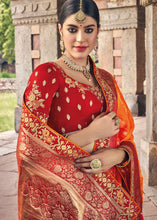Load image into Gallery viewer, Orange &amp; Red Zari Woven Banarasi Silk Saree with Embroidered Blouse