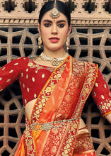 Load image into Gallery viewer, Orange &amp; Red Zari Woven Banarasi Silk Saree with Embroidered Blouse