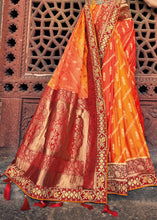 Load image into Gallery viewer, Orange &amp; Red Zari Woven Banarasi Silk Saree with Embroidered Blouse