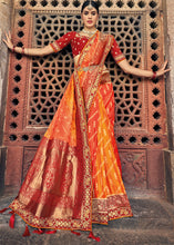 Load image into Gallery viewer, Orange &amp; Red Zari Woven Banarasi Silk Saree with Embroidered Blouse