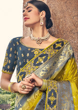 Load image into Gallery viewer, Yellow &amp; Grey Zari Woven Banarasi Silk Saree with Embroidered Blouse
