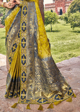 Load image into Gallery viewer, Yellow &amp; Grey Zari Woven Banarasi Silk Saree with Embroidered Blouse