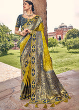 Load image into Gallery viewer, Yellow &amp; Grey Zari Woven Banarasi Silk Saree with Embroidered Blouse