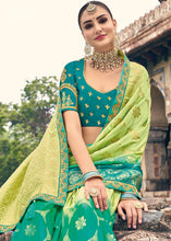 Load image into Gallery viewer, Green &amp; Blue Zari Woven Banarasi Silk Saree with Embroidered Blouse