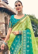 Load image into Gallery viewer, Green &amp; Blue Zari Woven Banarasi Silk Saree with Embroidered Blouse