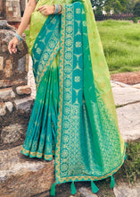Load image into Gallery viewer, Green &amp; Blue Zari Woven Banarasi Silk Saree with Embroidered Blouse