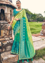 Load image into Gallery viewer, Green &amp; Blue Zari Woven Banarasi Silk Saree with Embroidered Blouse