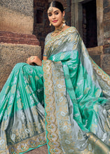 Load image into Gallery viewer, Blue &amp; Grey Zari Woven Banarasi Silk Saree with Embroidered Blouse