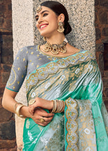Load image into Gallery viewer, Blue &amp; Grey Zari Woven Banarasi Silk Saree with Embroidered Blouse
