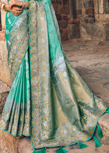Load image into Gallery viewer, Blue &amp; Grey Zari Woven Banarasi Silk Saree with Embroidered Blouse