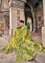 Load image into Gallery viewer, Shades Of Green Zari Woven Banarasi Silk Saree with Embroidered Blouse