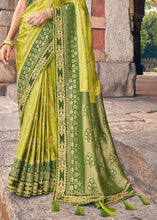 Load image into Gallery viewer, Shades Of Green Zari Woven Banarasi Silk Saree with Embroidered Blouse