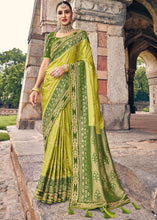 Load image into Gallery viewer, Shades Of Green Zari Woven Banarasi Silk Saree with Embroidered Blouse