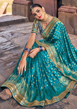Load image into Gallery viewer, Shades Of Blue Zari Woven Banarasi Silk Saree with Embroidered Blouse