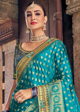 Load image into Gallery viewer, Shades Of Blue Zari Woven Banarasi Silk Saree with Embroidered Blouse