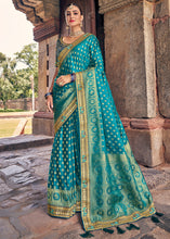 Load image into Gallery viewer, Shades Of Blue Zari Woven Banarasi Silk Saree with Embroidered Blouse
