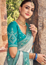 Load image into Gallery viewer, Silver Grey Zari Woven Banarasi Silk Saree with Embroidered Blouse
