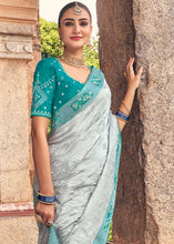 Load image into Gallery viewer, Silver Grey Zari Woven Banarasi Silk Saree with Embroidered Blouse