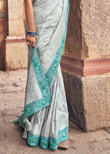 Load image into Gallery viewer, Silver Grey Zari Woven Banarasi Silk Saree with Embroidered Blouse