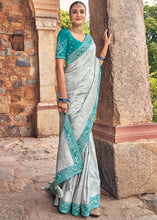 Load image into Gallery viewer, Silver Grey Zari Woven Banarasi Silk Saree with Embroidered Blouse