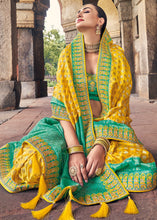 Load image into Gallery viewer, Yellow &amp; Blue Zari Woven Banarasi Silk Saree with Embroidered Blouse
