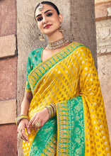 Load image into Gallery viewer, Yellow &amp; Blue Zari Woven Banarasi Silk Saree with Embroidered Blouse