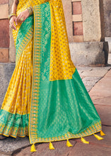 Load image into Gallery viewer, Yellow &amp; Blue Zari Woven Banarasi Silk Saree with Embroidered Blouse